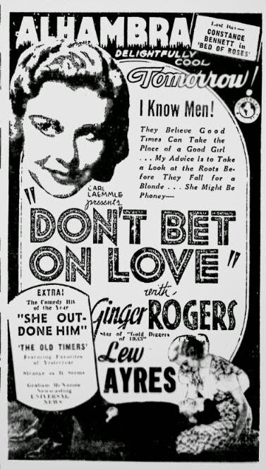 Смотреть фильм Не люби на пари / Don't Bet on Love (1933) онлайн в хорошем качестве SATRip